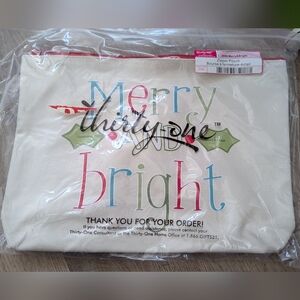 Thirty-One Merry and Bright Holiday Festive Zipper Pouch, New In Bag